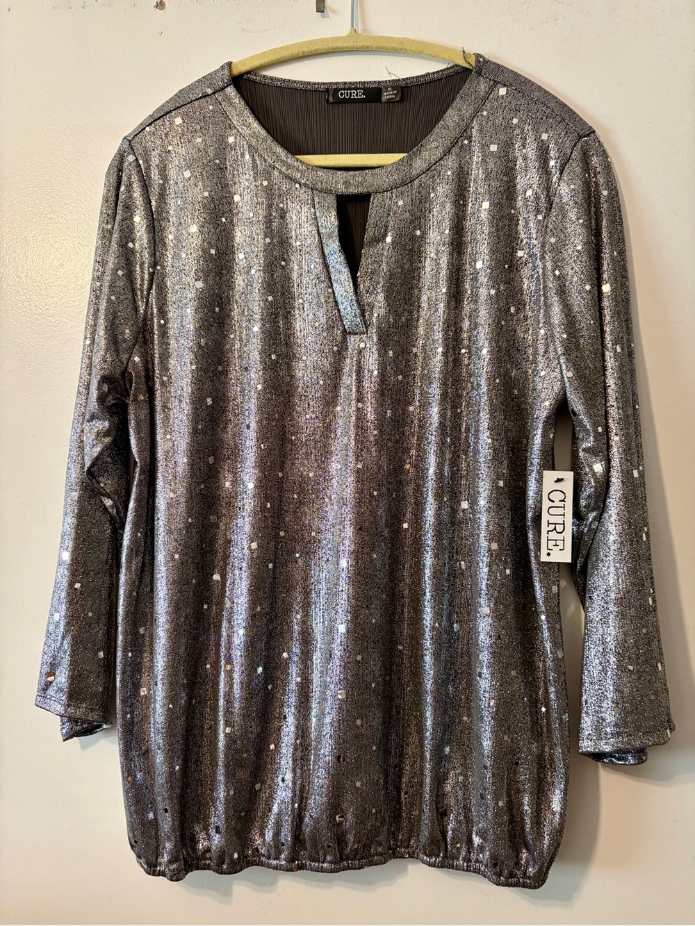 4/$25 CURE Metallic Sequin Tunic Top - Silver
